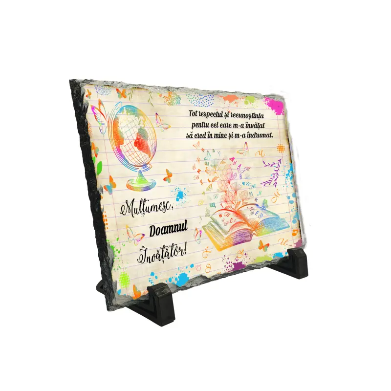 Multumesc domnul invatator, piatra ardezie personalizata, cu mesaj model, pa115